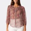 Joie Fanning Long Sleeve Silk Top