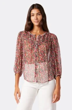 Joie Fanning Long Sleeve Silk Top