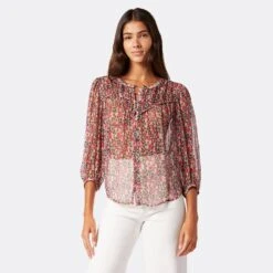 Joie Fanning Long Sleeve Silk Top -Joie Fashion Outlet Store 22 3 009127 TP05179 PALEKHAKIMULTI FANNING DPA2